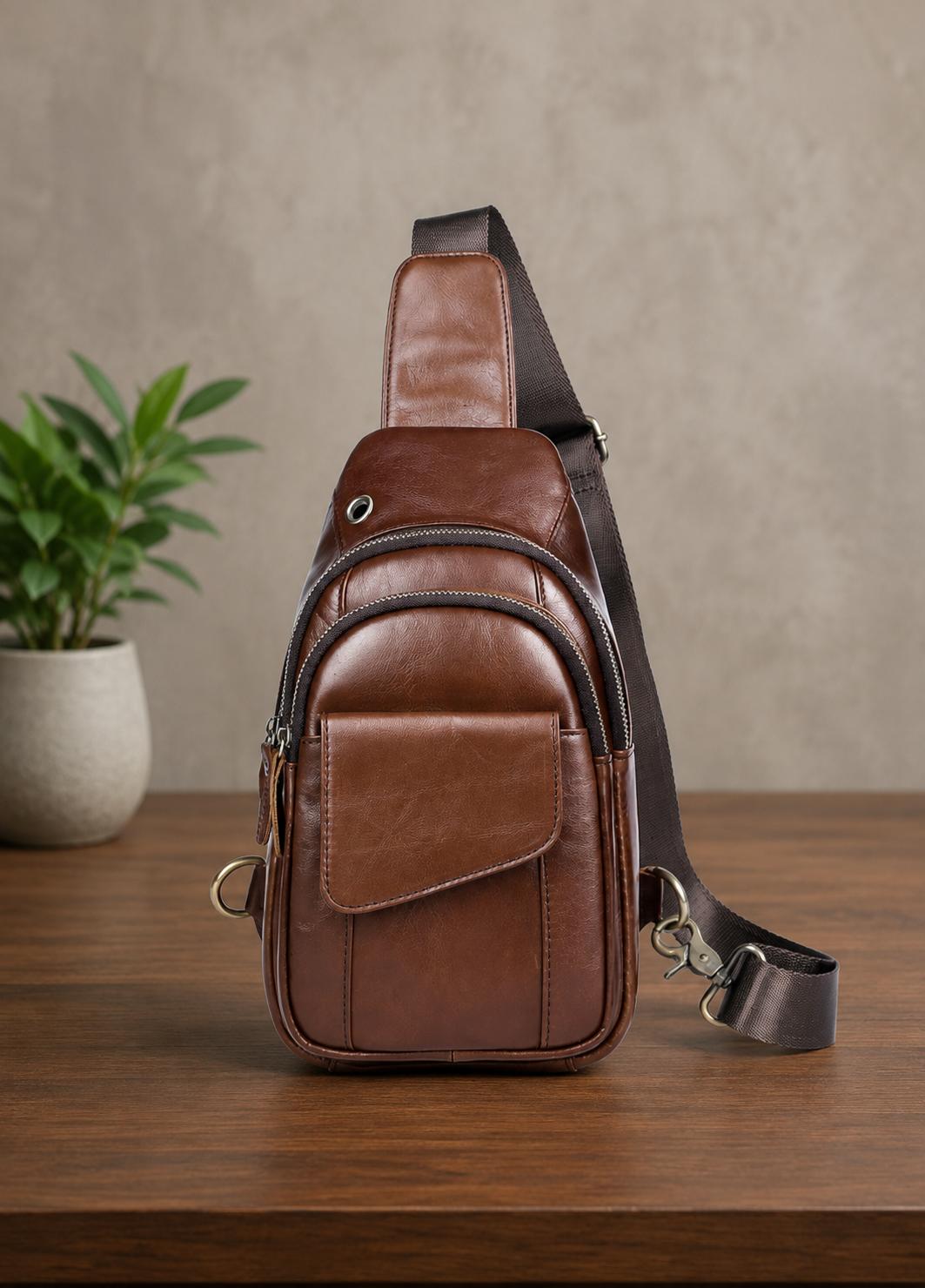 Premium Leather Sling Bag – Compact Crossbody Chest Bag (Unisex)
