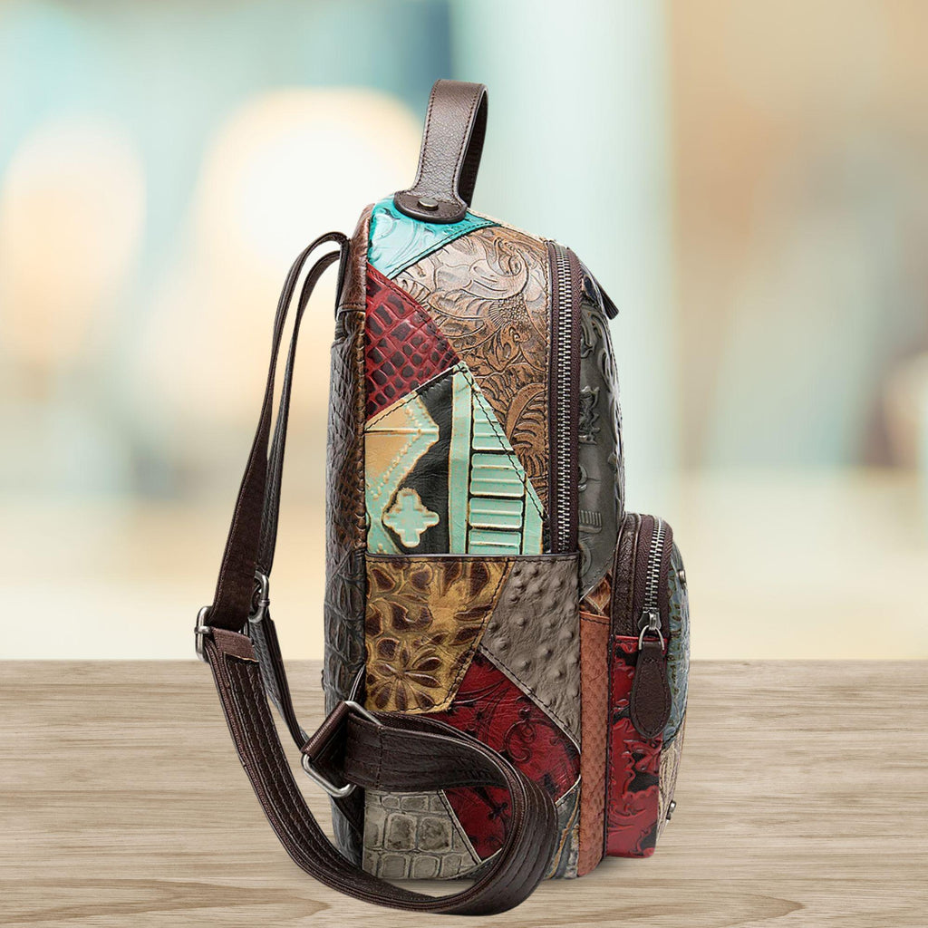 Patchwork Leather Backpack: Convertible Shoulder Bag, Travel Daypack