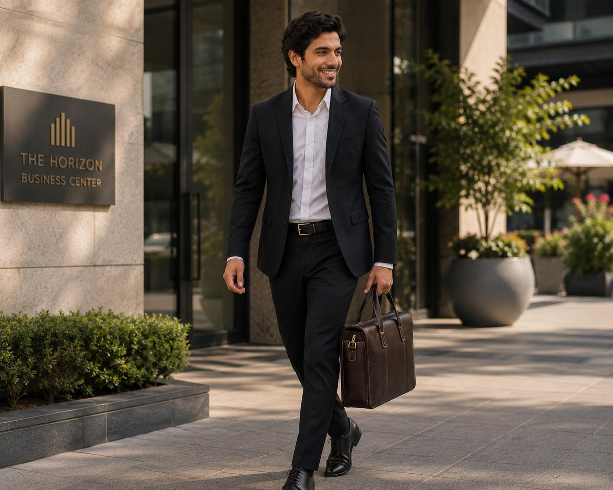 Men’s Genuine Leather Laptop Briefcase | Vintage Business Office Messenger Bag | Fits Up to 15.6” Laptop | Dark Brown