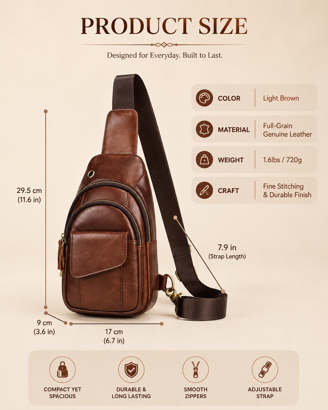 Premium Leather Sling Bag – Compact Crossbody Chest Bag (Unisex)