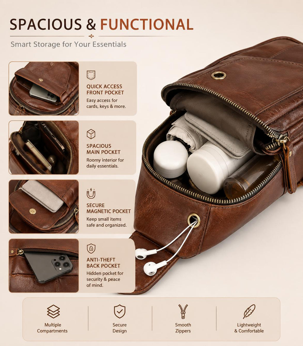 Premium Leather Sling Bag – Compact Crossbody Chest Bag (Unisex)