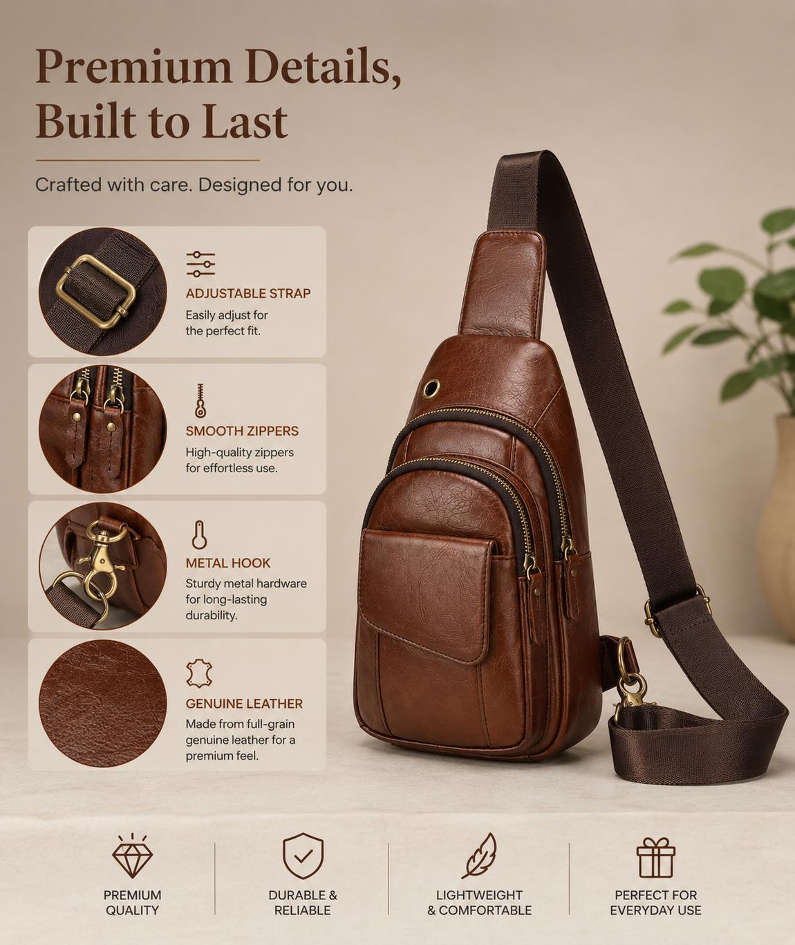 Premium Leather Sling Bag – Compact Crossbody Chest Bag (Unisex)