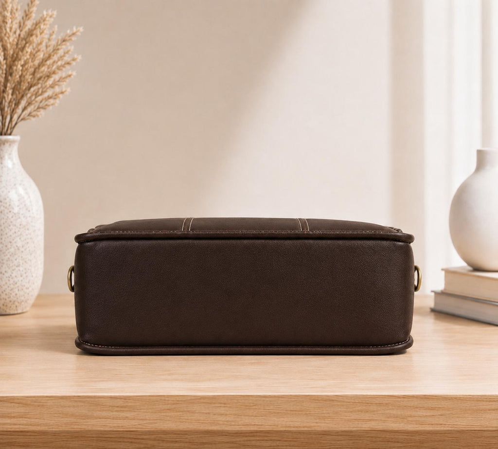 Men’s Genuine Leather Laptop Briefcase | Vintage Business Office Messenger Bag | Fits Up to 15.6” Laptop | Dark Brown
