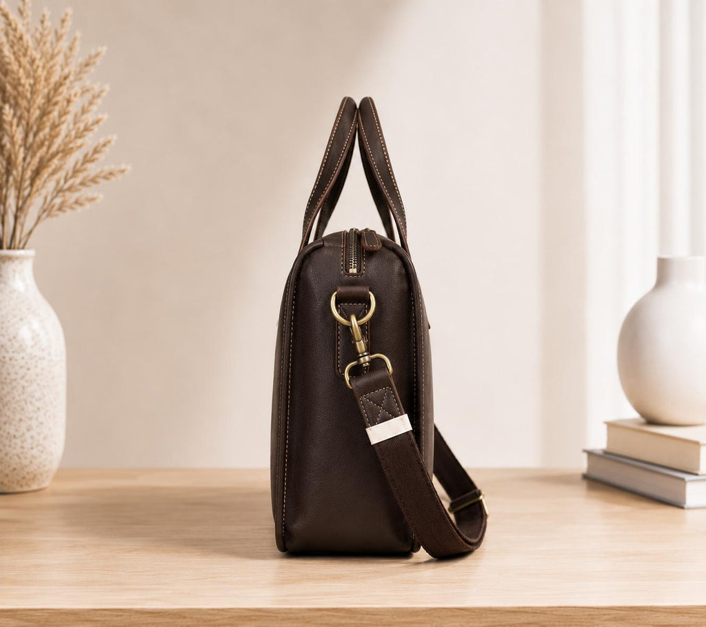 Men’s Genuine Leather Laptop Briefcase | Vintage Business Office Messenger Bag | Fits Up to 15.6” Laptop | Dark Brown