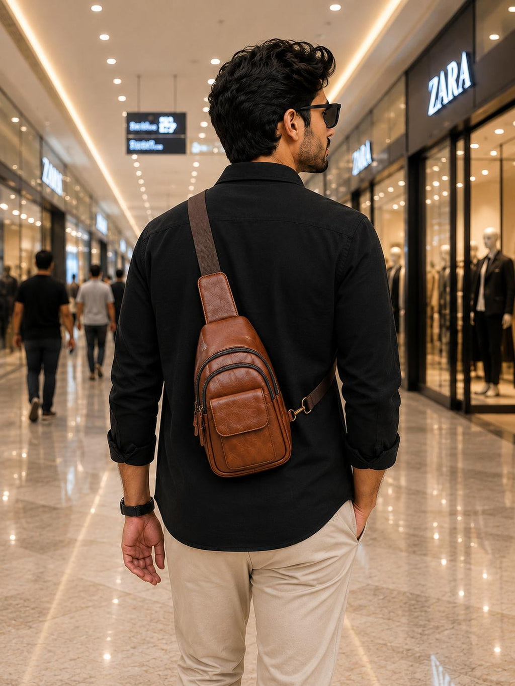 Premium Leather Sling Bag – Compact Crossbody Chest Bag (Unisex)
