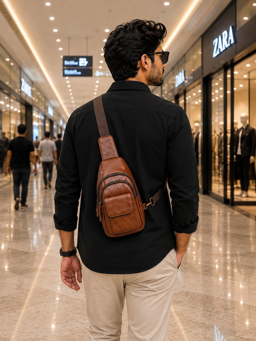 Premium Leather Sling Bag – Compact Crossbody Chest Bag (Unisex)