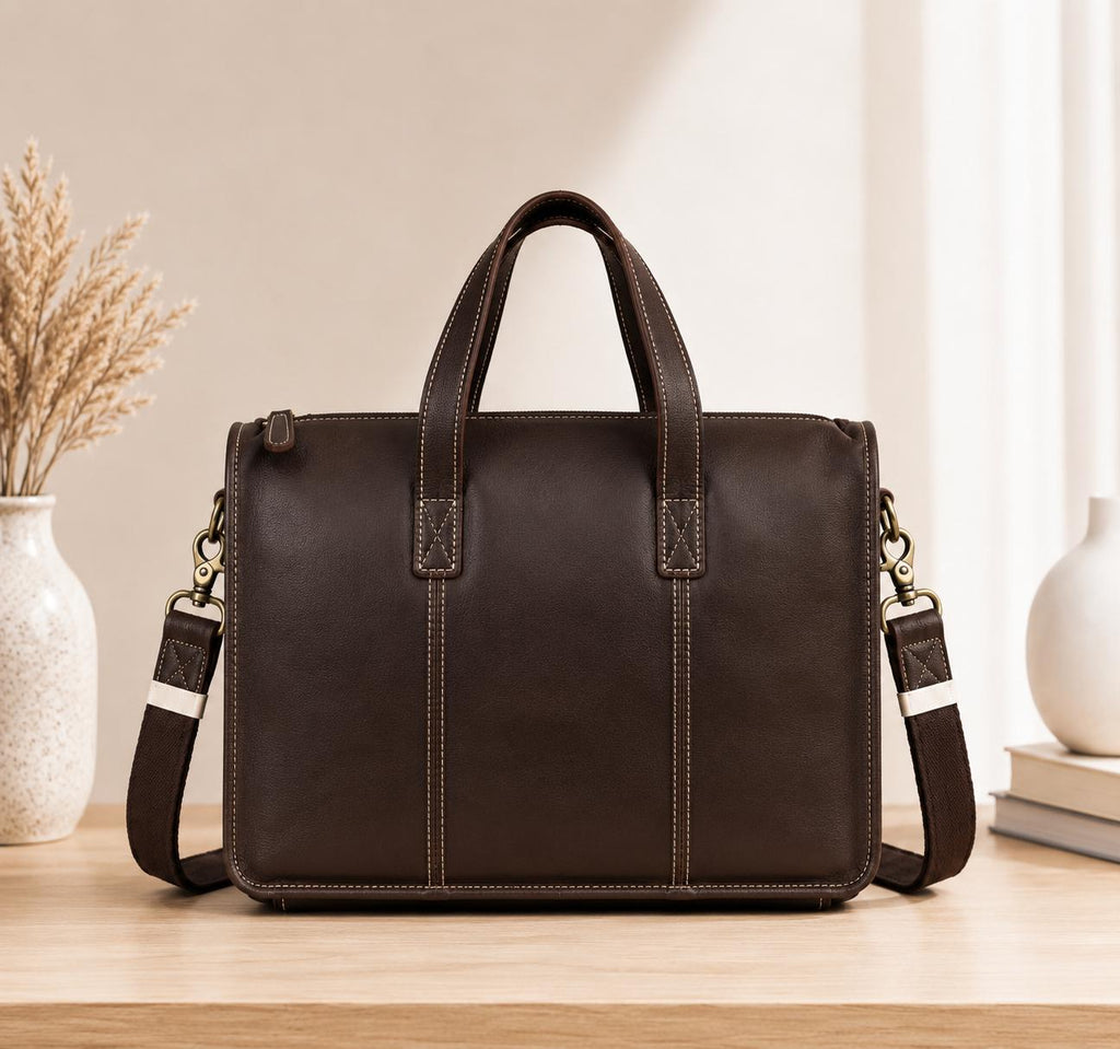 Men’s Genuine Leather Laptop Briefcase | Vintage Business Office Messenger Bag | Fits Up to 15.6” Laptop | Dark Brown