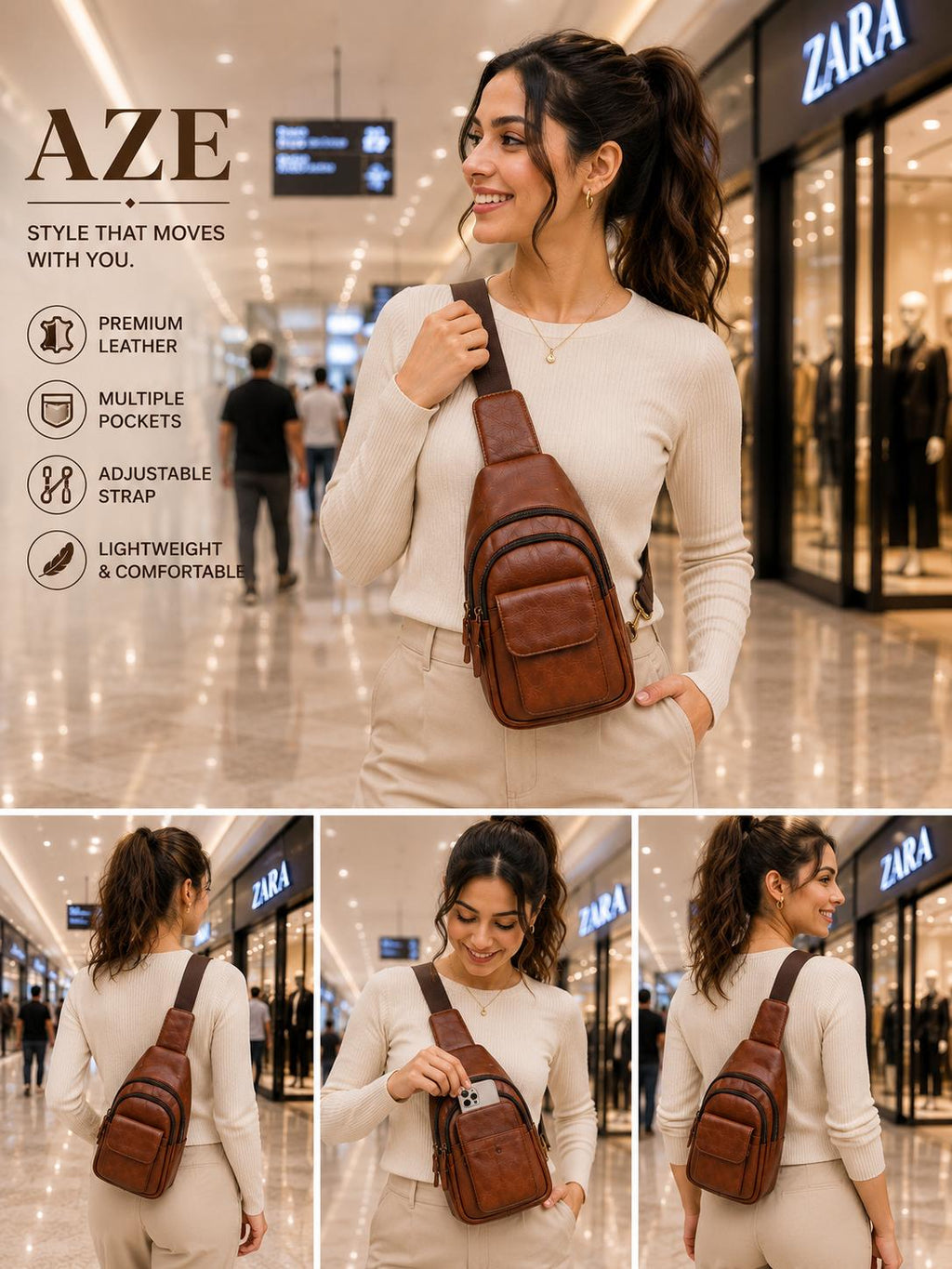 Premium Leather Sling Bag – Compact Crossbody Chest Bag (Unisex)