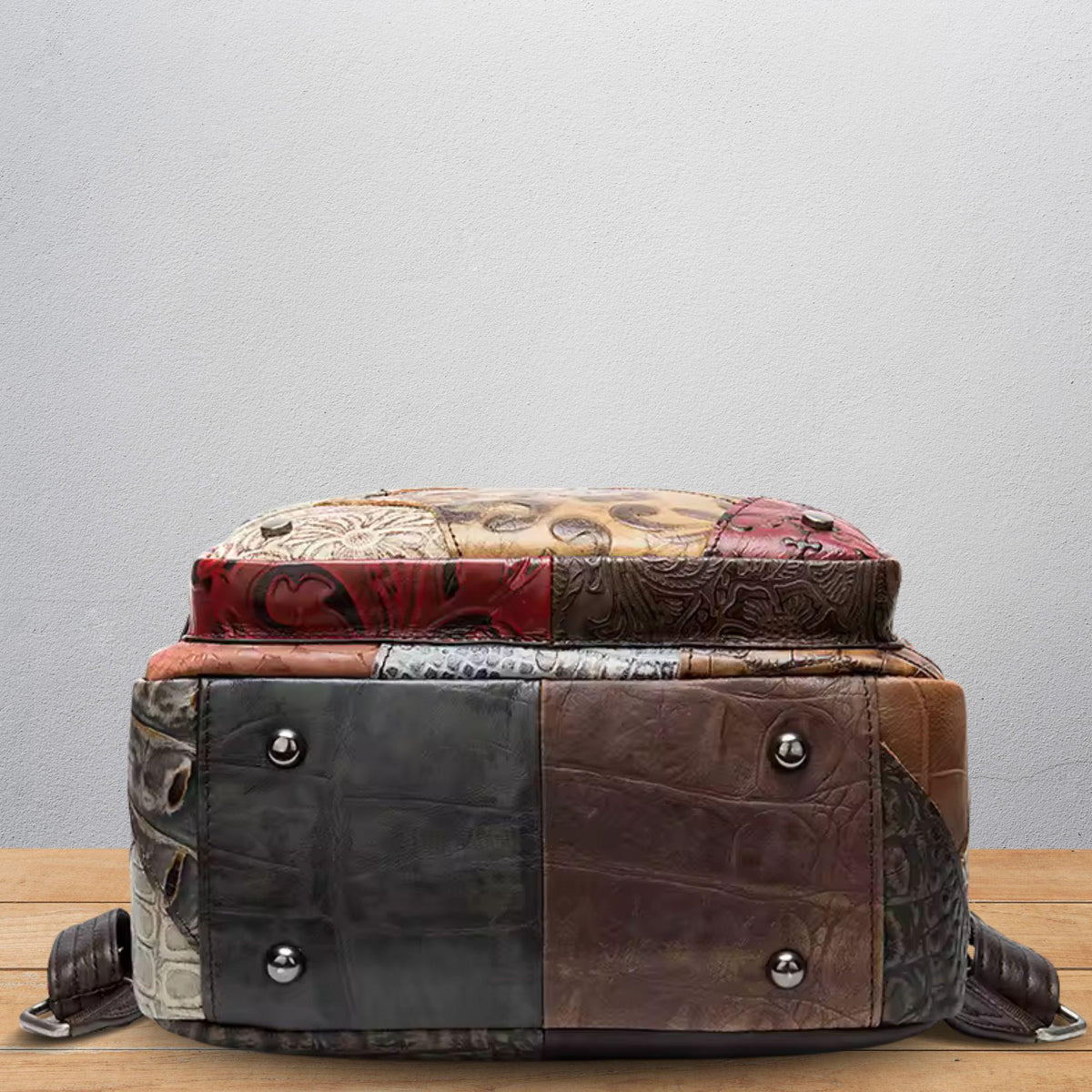 Patchwork Leather Backpack: Convertible Shoulder Bag, Travel Daypack