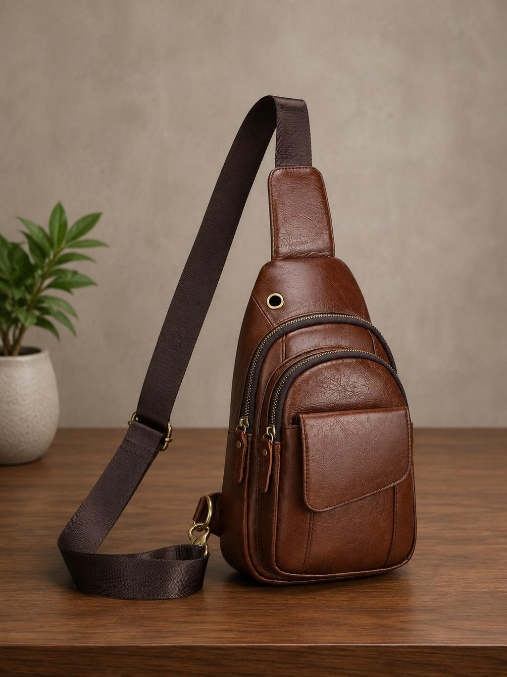 Premium Leather Sling Bag – Compact Crossbody Chest Bag (Unisex)