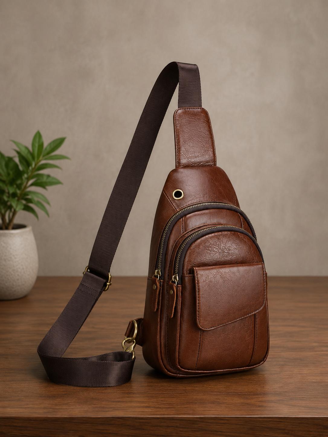 Premium Leather Sling Bag – Compact Crossbody Chest Bag (Unisex)