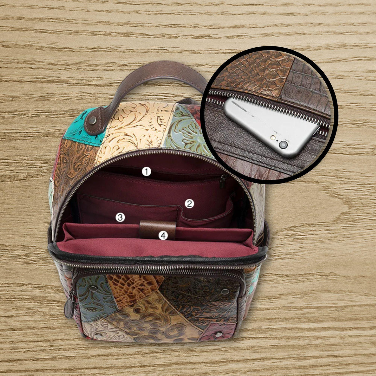 Patchwork Leather Backpack: Convertible Shoulder Bag, Travel Daypack