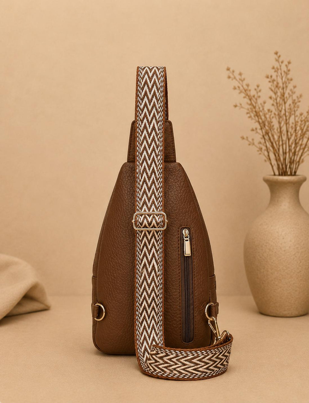 Premium Women’s Brown Leather Sling Bag – Trendy Crossbody Chest Bag with Adjustable Strap