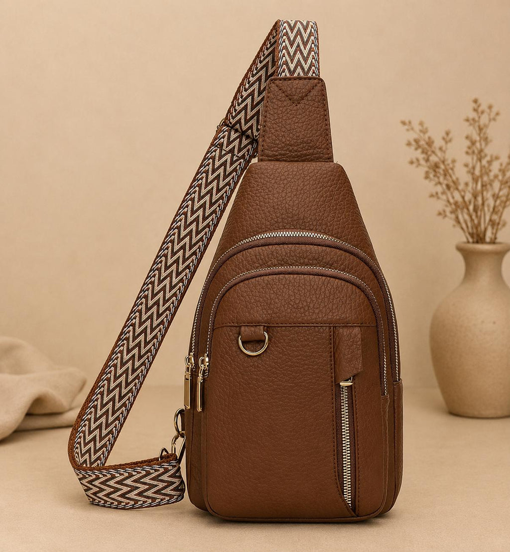Premium Women’s Brown Leather Sling Bag – Trendy Crossbody Chest Bag with Adjustable Strap