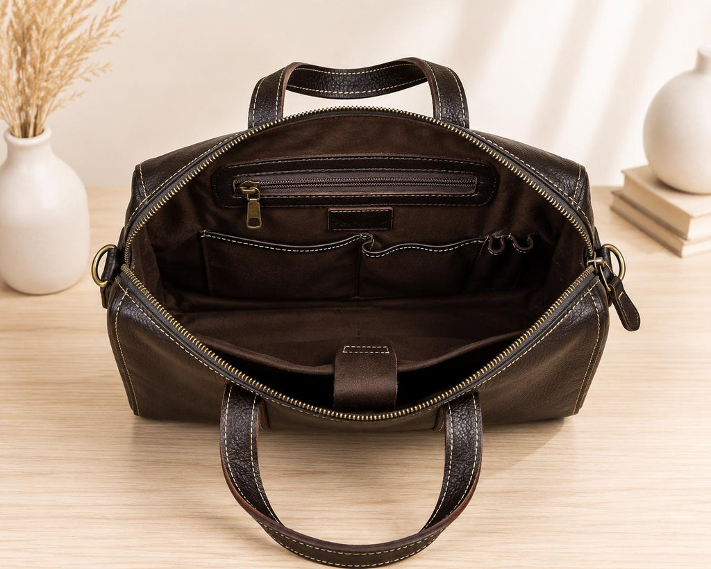 Men’s Genuine Leather Laptop Briefcase | Vintage Business Office Messenger Bag | Fits Up to 15.6” Laptop | Dark Brown