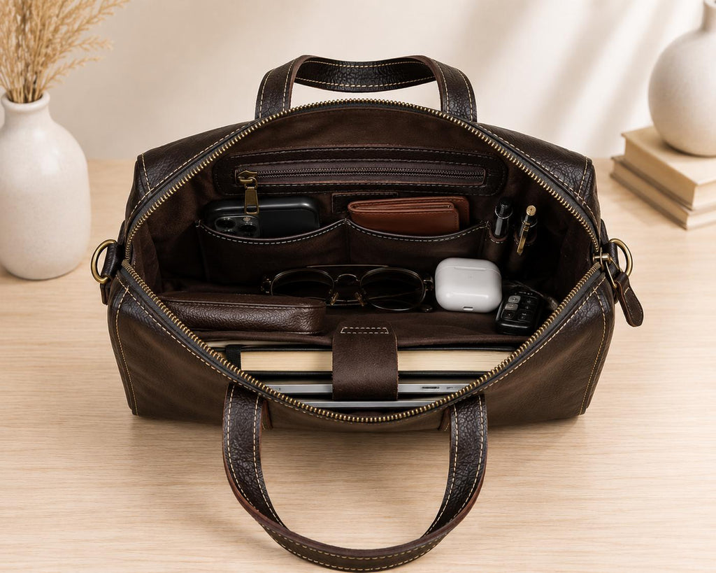 Men’s Genuine Leather Laptop Briefcase | Vintage Business Office Messenger Bag | Fits Up to 15.6” Laptop | Dark Brown