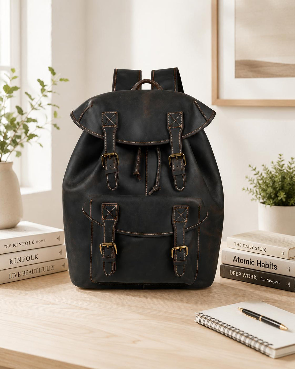 Premium Vintage Leather Laptop Backpack | Waterproof Travel & Office Rucksack (Dark Brown)