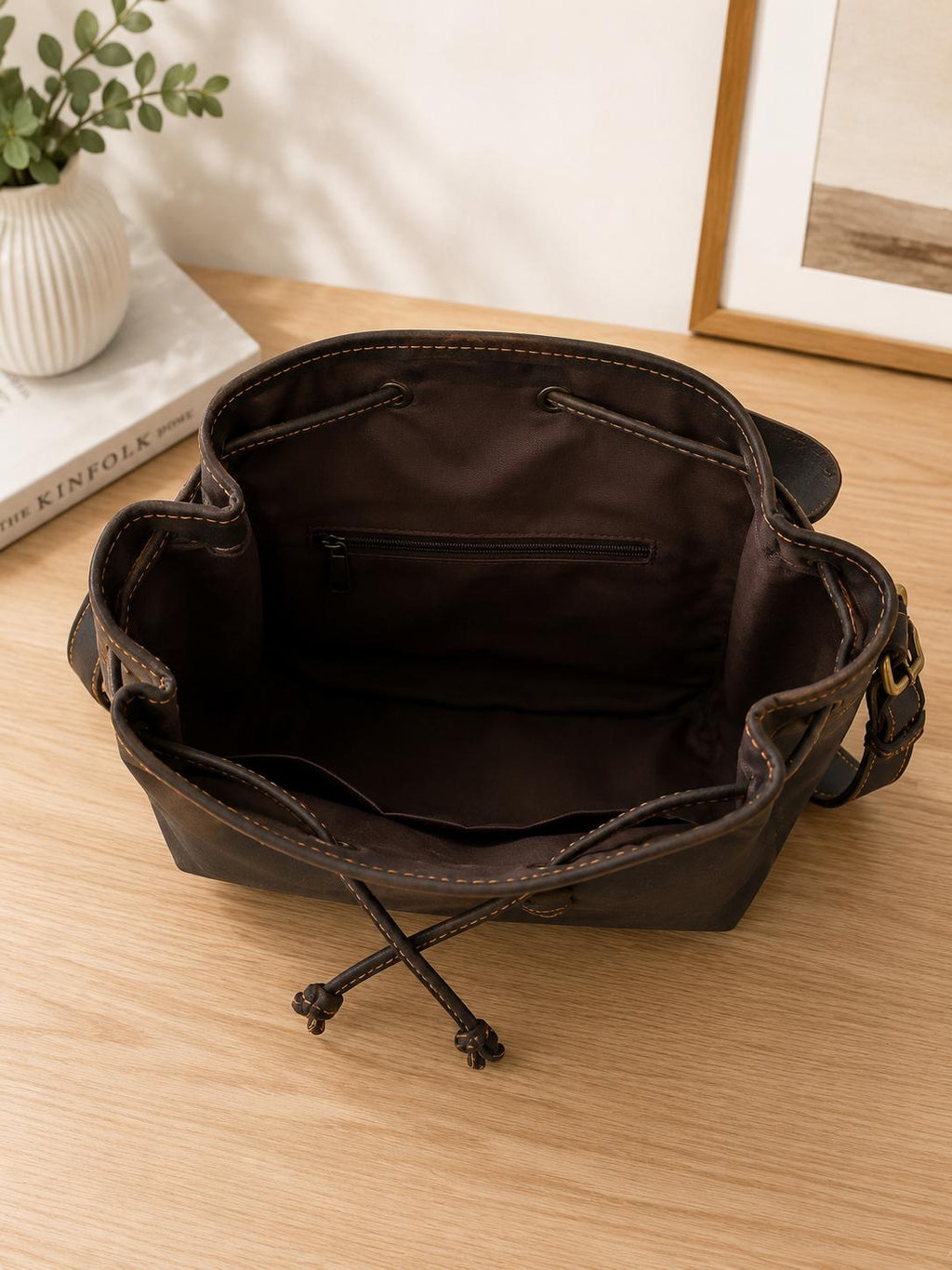 Premium Vintage Leather Laptop Backpack | Waterproof Travel & Office Rucksack (Dark Brown)