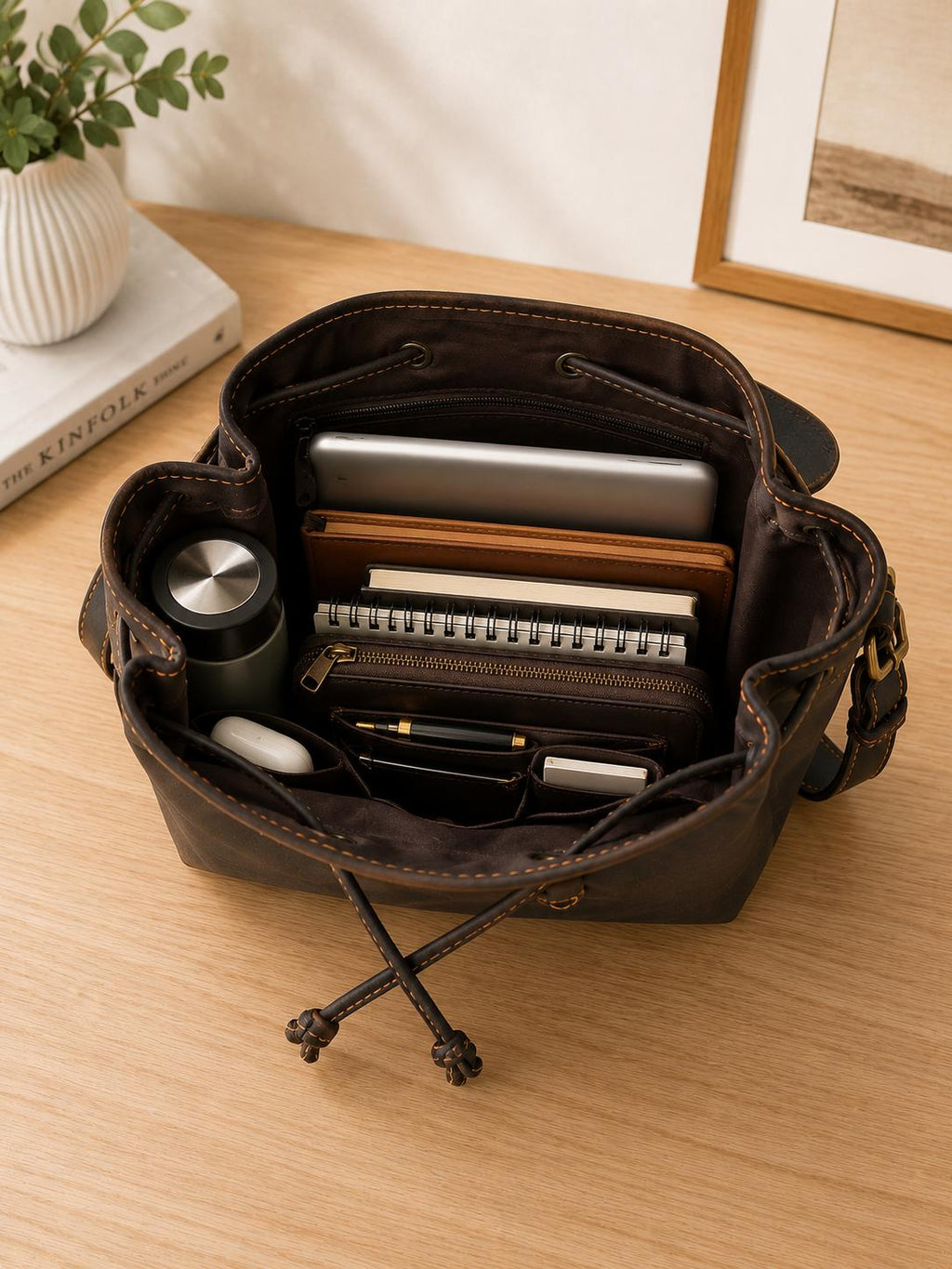 Premium Vintage Leather Laptop Backpack | Waterproof Travel & Office Rucksack (Dark Brown)