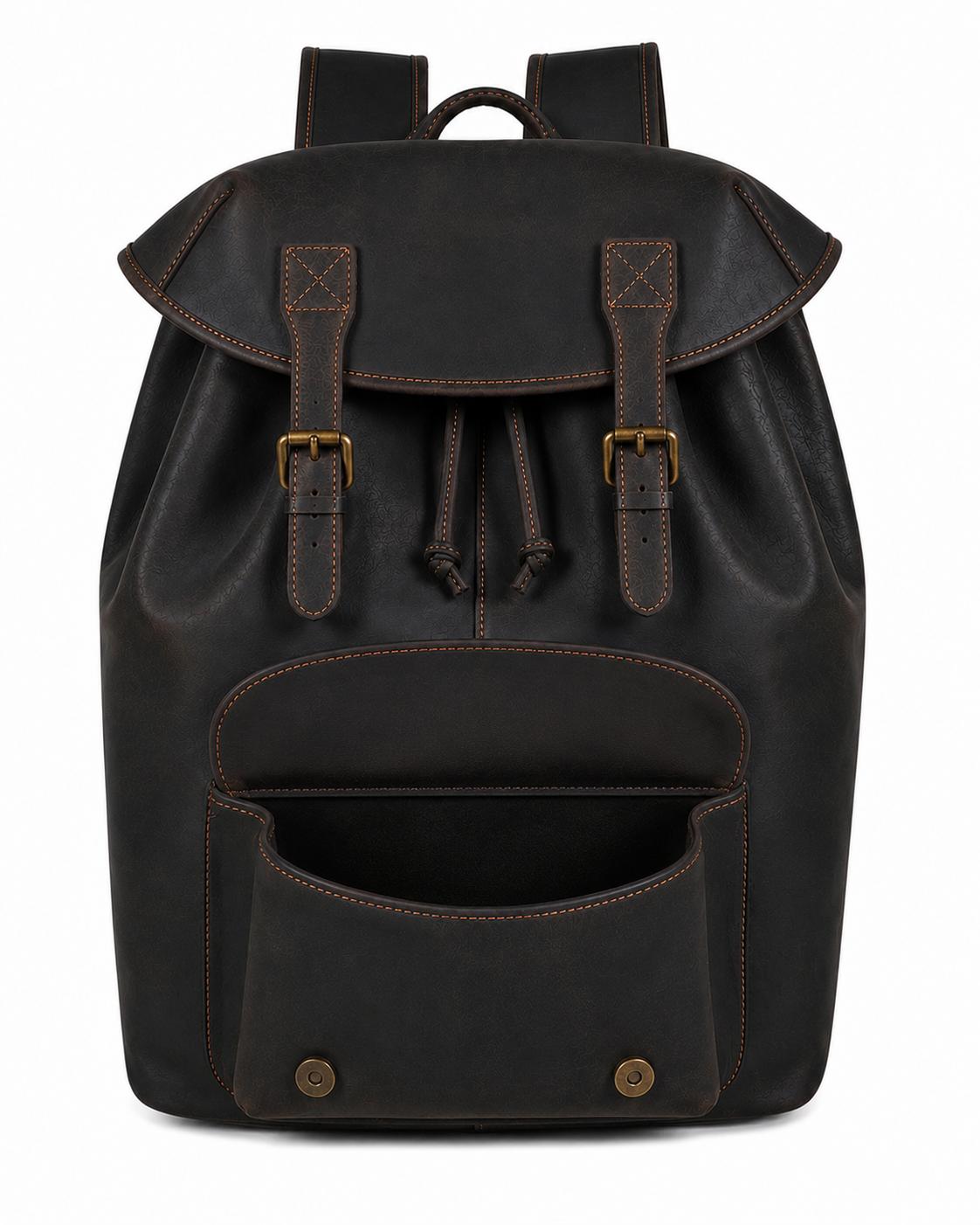Premium Vintage Leather Laptop Backpack | Waterproof Travel & Office Rucksack (Dark Brown)