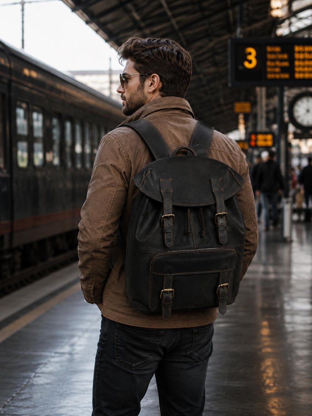 Premium Vintage Leather Laptop Backpack | Waterproof Travel & Office Rucksack (Dark Brown)