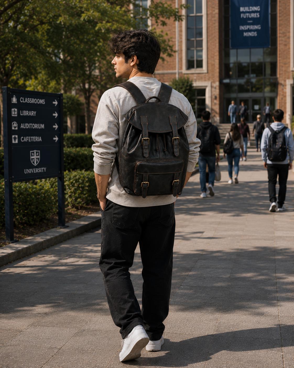 Premium Vintage Leather Laptop Backpack | Waterproof Travel & Office Rucksack (Dark Brown)