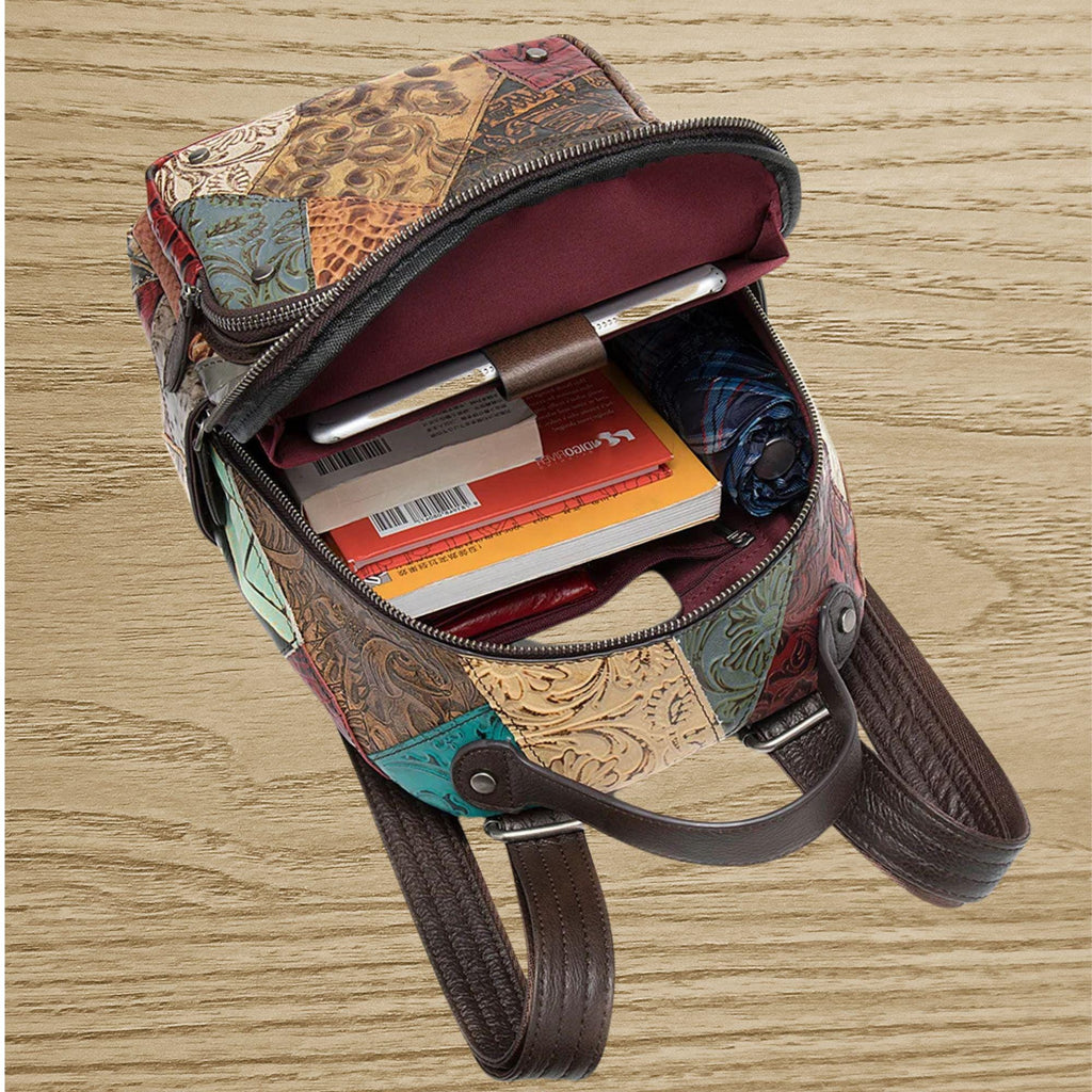 Patchwork Leather Backpack: Convertible Shoulder Bag, Travel Daypack