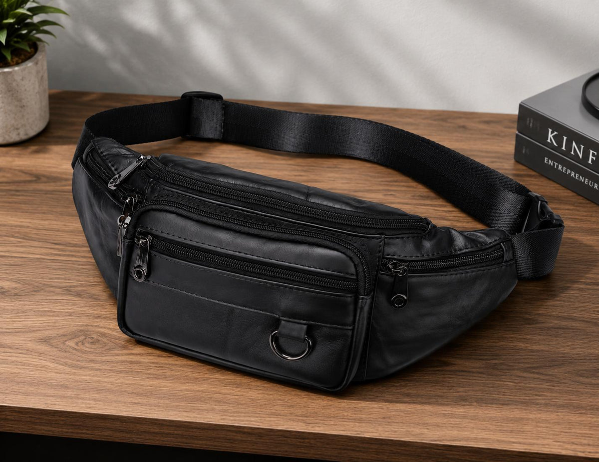 Premium Multi-Pocket Leather Crossbody Sling Bag for Men | Chest & Waist Bag