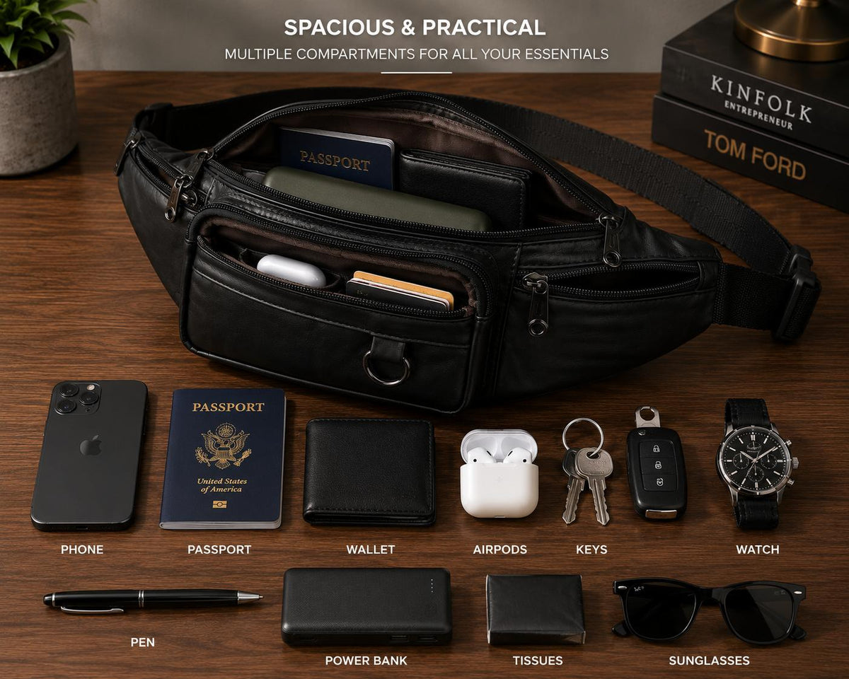 Premium Multi-Pocket Leather Crossbody Sling Bag for Men | Chest & Waist Bag
