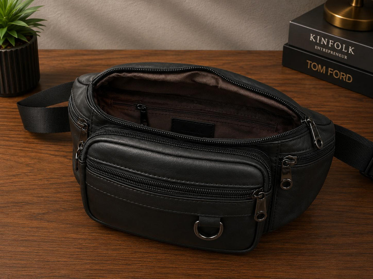 Premium Multi-Pocket Leather Crossbody Sling Bag for Men | Chest & Waist Bag