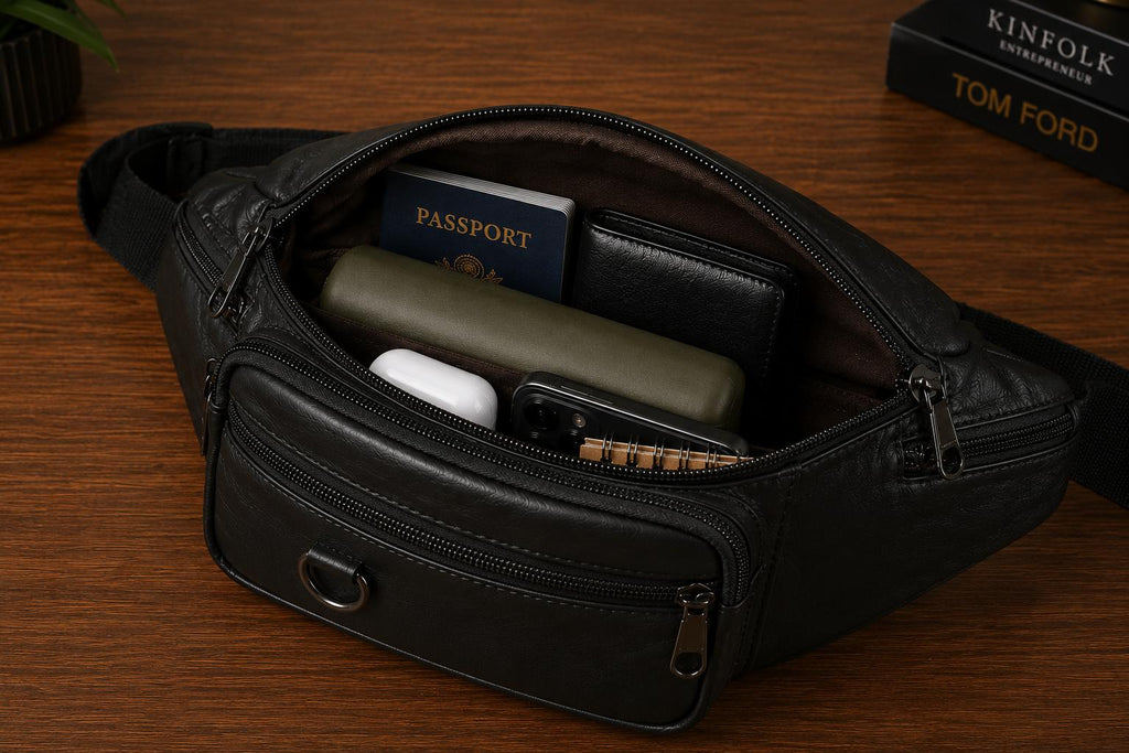 Premium Multi-Pocket Leather Crossbody Sling Bag for Men | Chest & Waist Bag