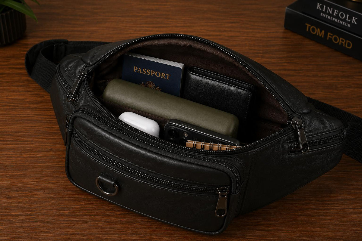 Premium Multi-Pocket Leather Crossbody Sling Bag for Men | Chest & Waist Bag