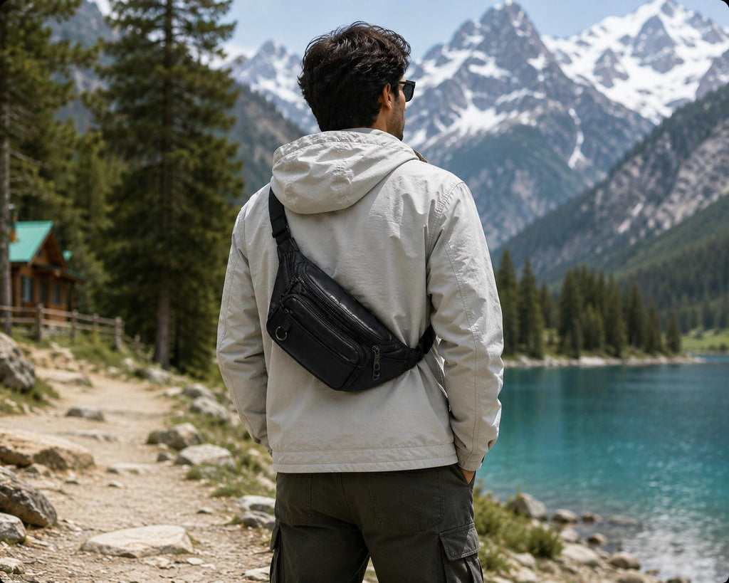 Premium Multi-Pocket Leather Crossbody Sling Bag for Men | Chest & Waist Bag