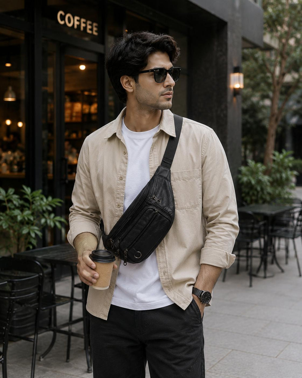 Premium Multi-Pocket Leather Crossbody Sling Bag for Men | Chest & Waist Bag