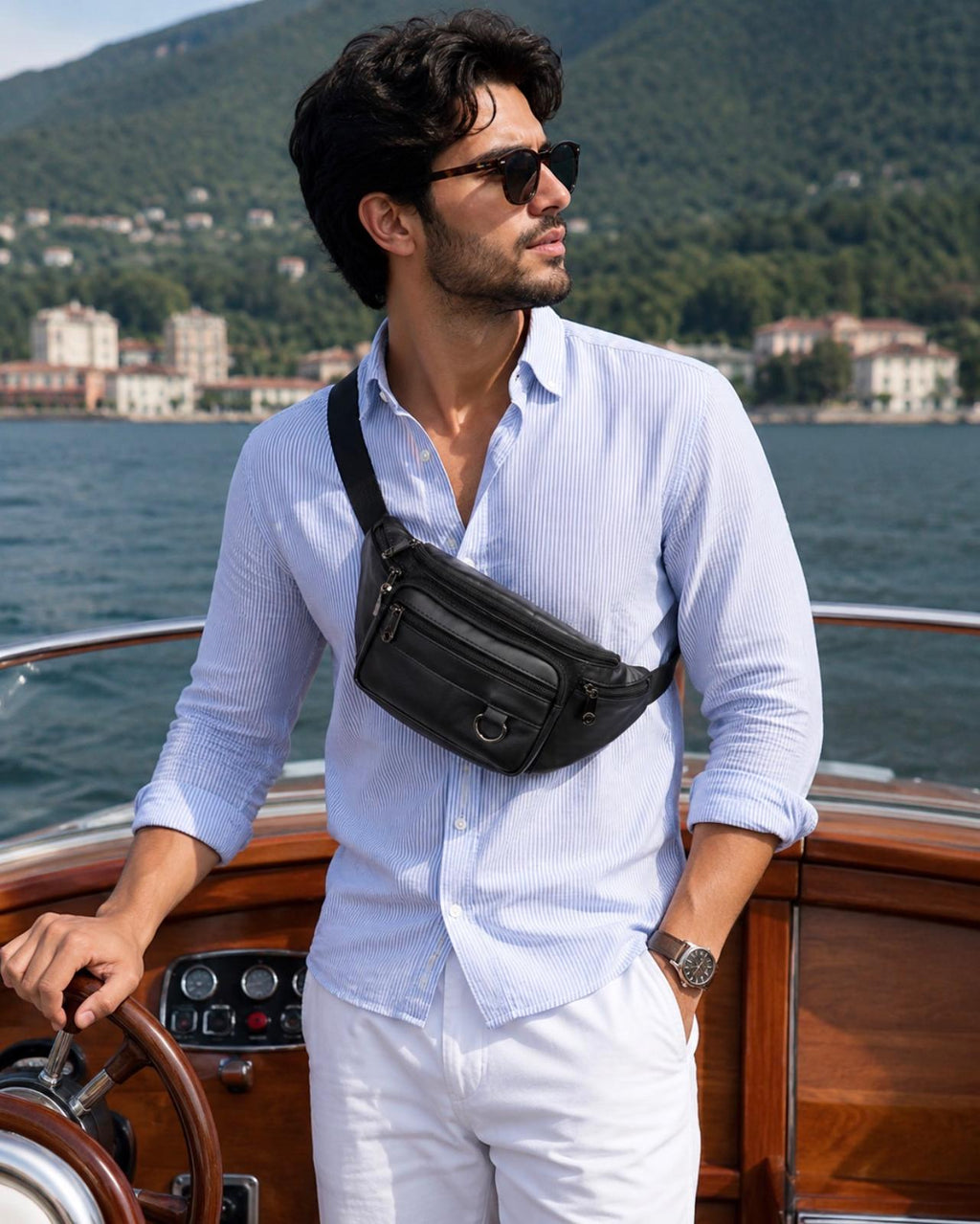 Premium Multi-Pocket Leather Crossbody Sling Bag for Men | Chest & Waist Bag