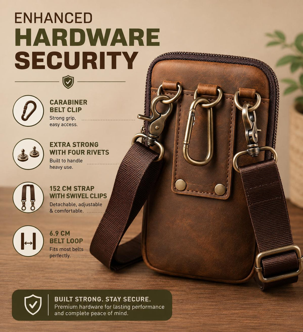 Premium Full-Grain Leather Crossbody Waist Bag for Men – Vintage Multi-Pocket Travel Sling (Dark Brown)