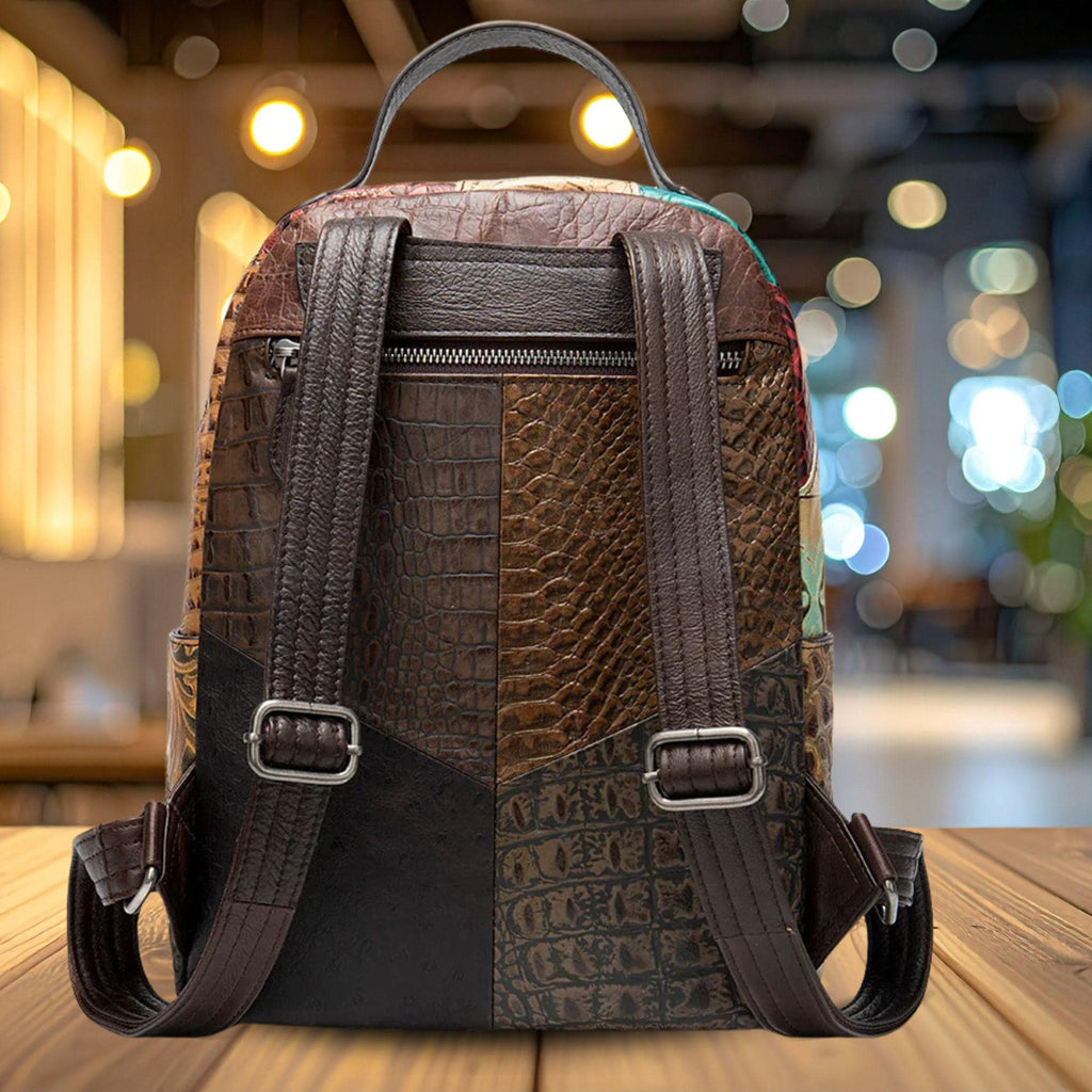 Patchwork Leather Backpack: Convertible Shoulder Bag, Travel Daypack