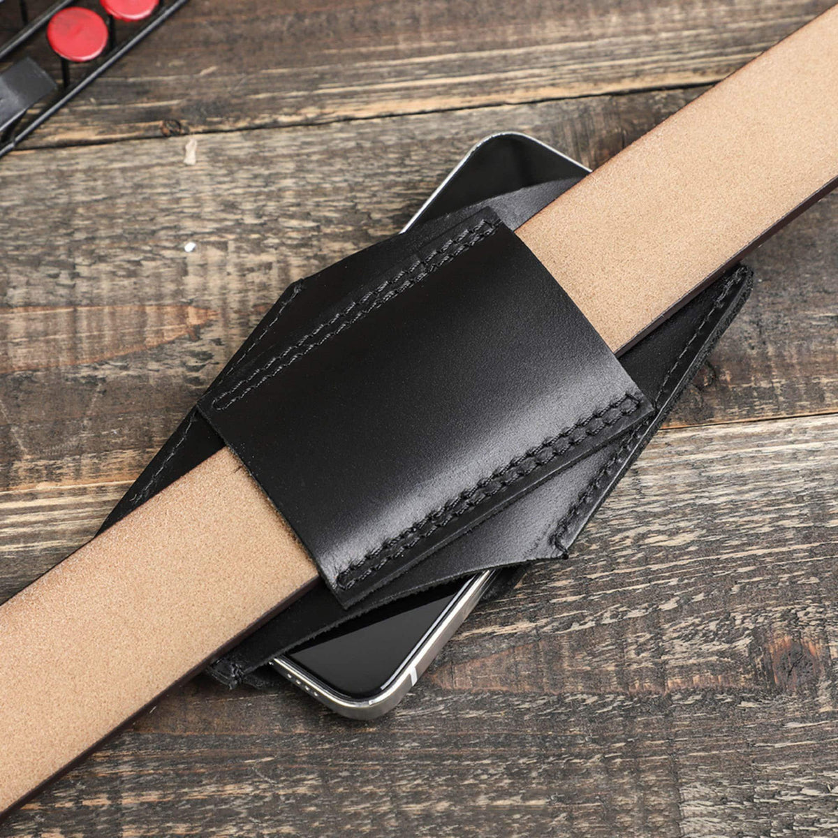 Premium Genuine Leather Phone Holster Belt Pouch for Men | Vertical Waist Case | Black Leather Phone Holder