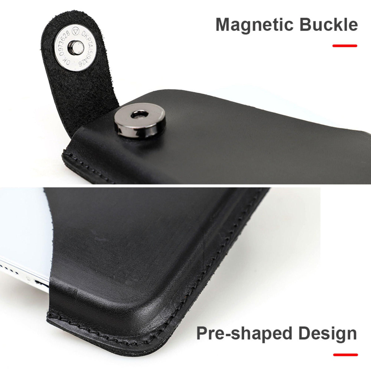 Premium Genuine Leather Phone Holster Belt Pouch for Men | Vertical Waist Case | Black Leather Phone Holder