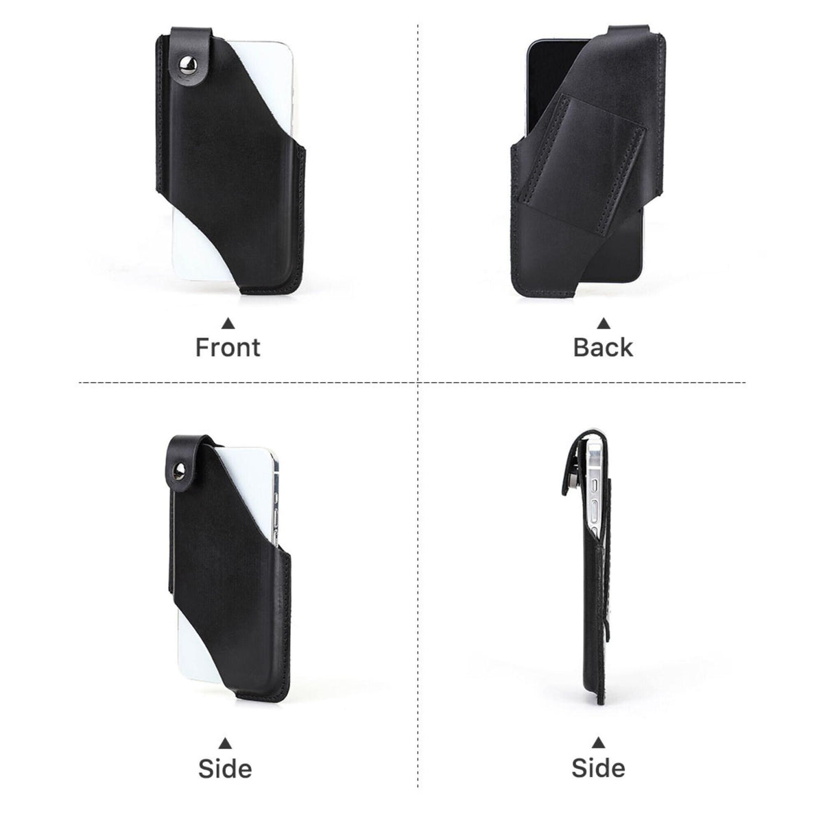 Premium Genuine Leather Phone Holster Belt Pouch for Men | Vertical Waist Case | Black Leather Phone Holder