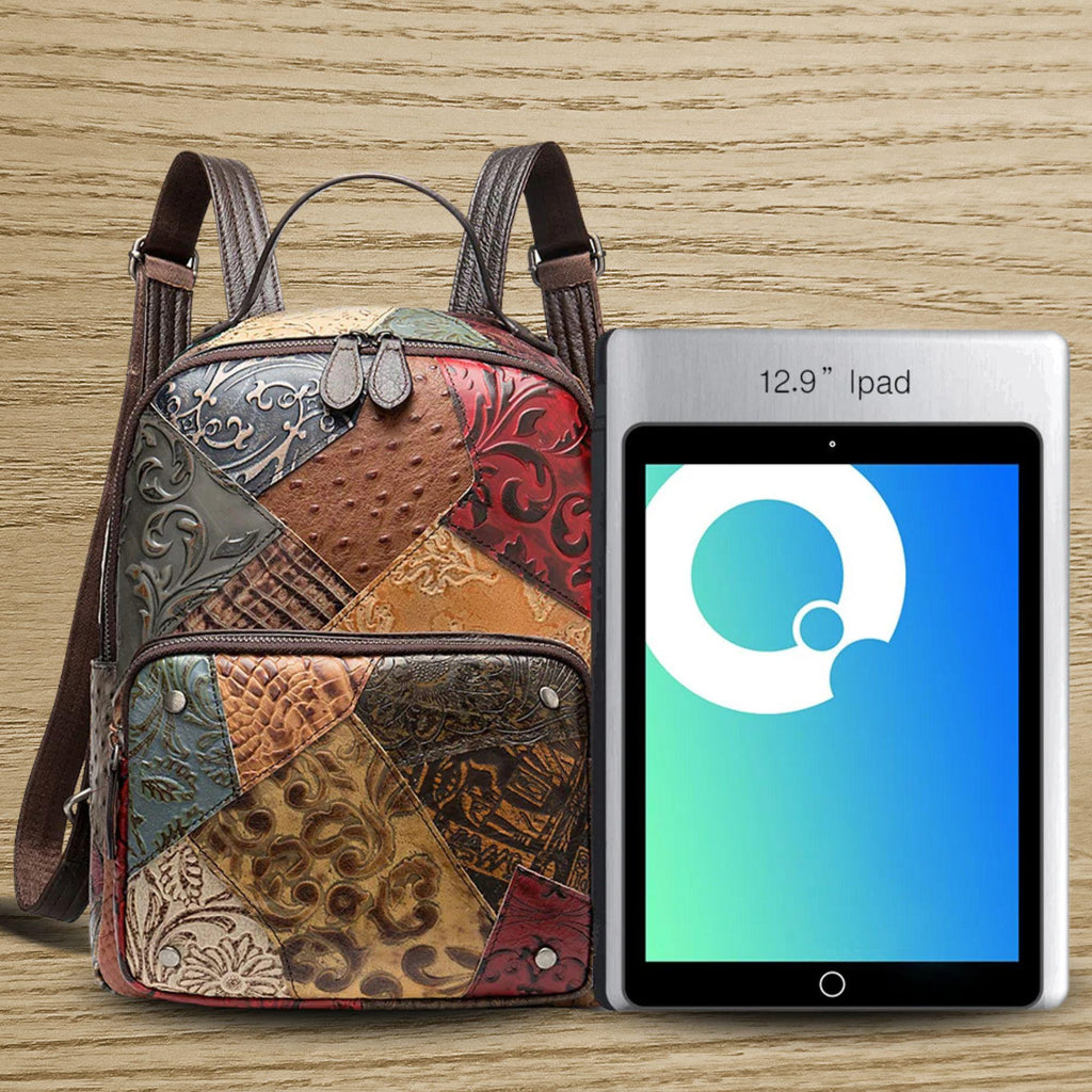 Patchwork Leather Backpack: Convertible Shoulder Bag, Travel Daypack